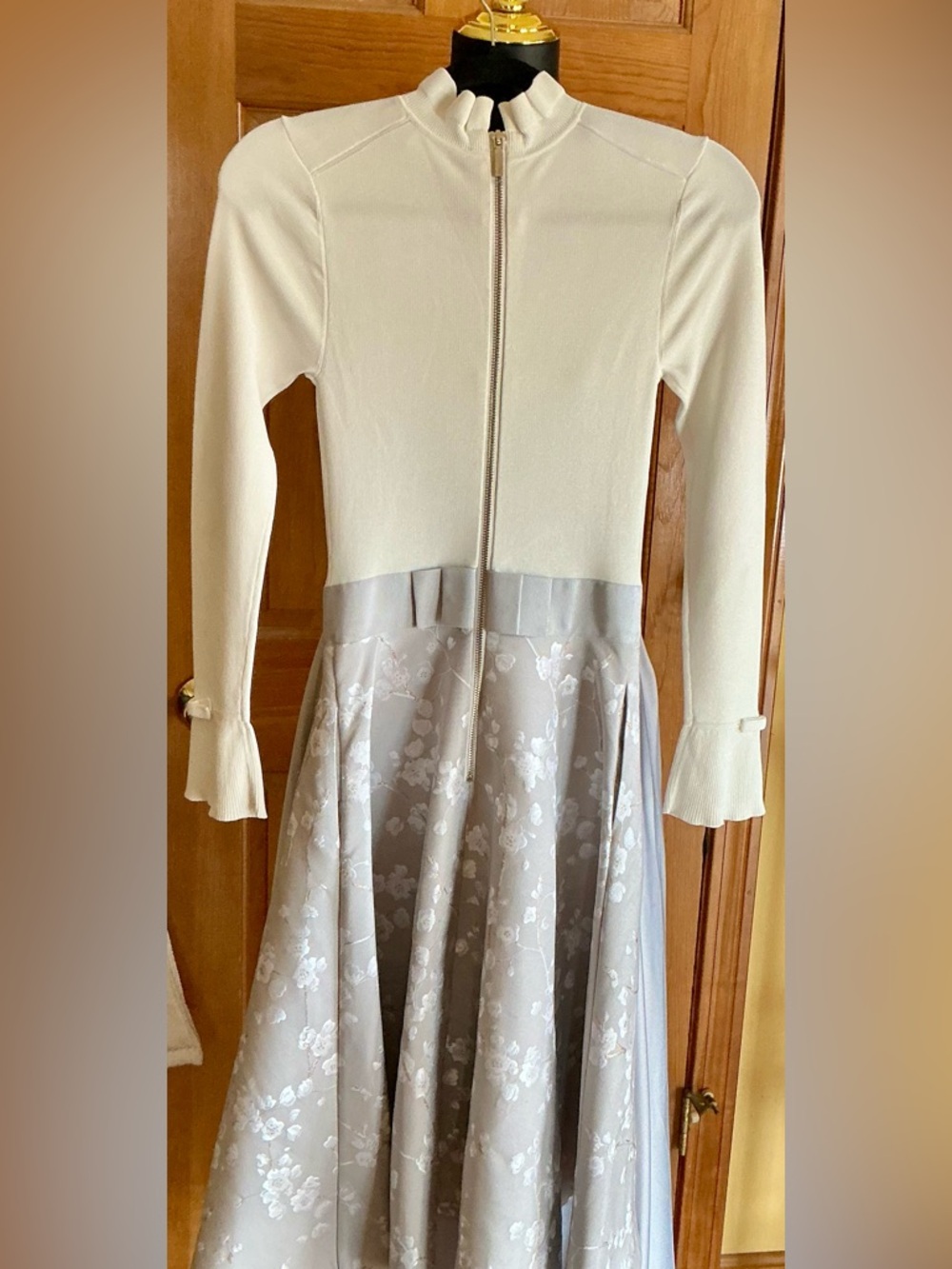 Ted Baker Ivory Long Sleeve Floral A-Line Dress - Picture 7 of 8